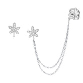Sterling Silver Micro Pave CZ Single Stud & Stud with Cuff Leaf Earrings